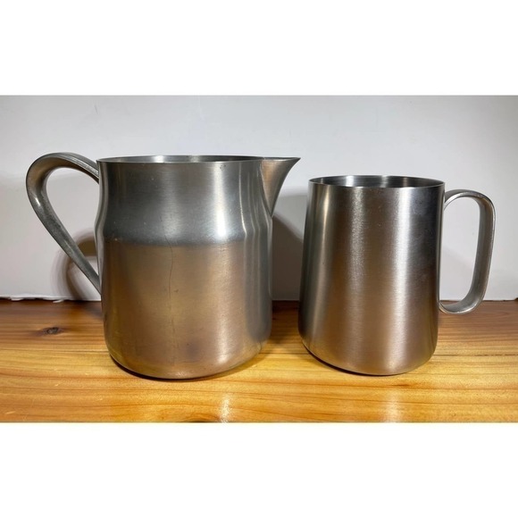 2 Pc Connecticut House Pewter Handcrafted Creamer Syrup Coffee Small Pitcher Set - Picture 1 of 7